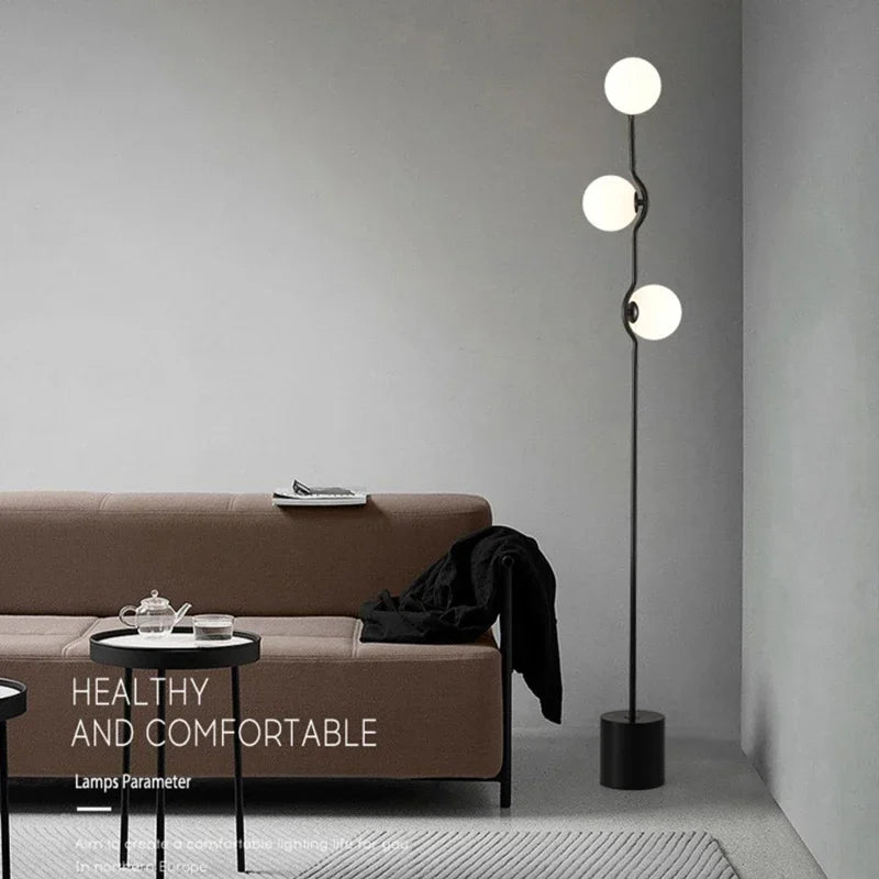 lampadaire moderne en fer et verre pour décoration intérieure nordique