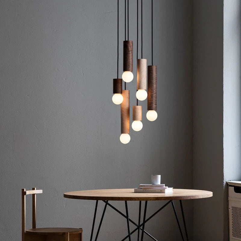 PHYVAL Suspension nordique noyer noir salle à manger japonaise lumière lustre chinois barre à tête unique petites lampes suspendues
