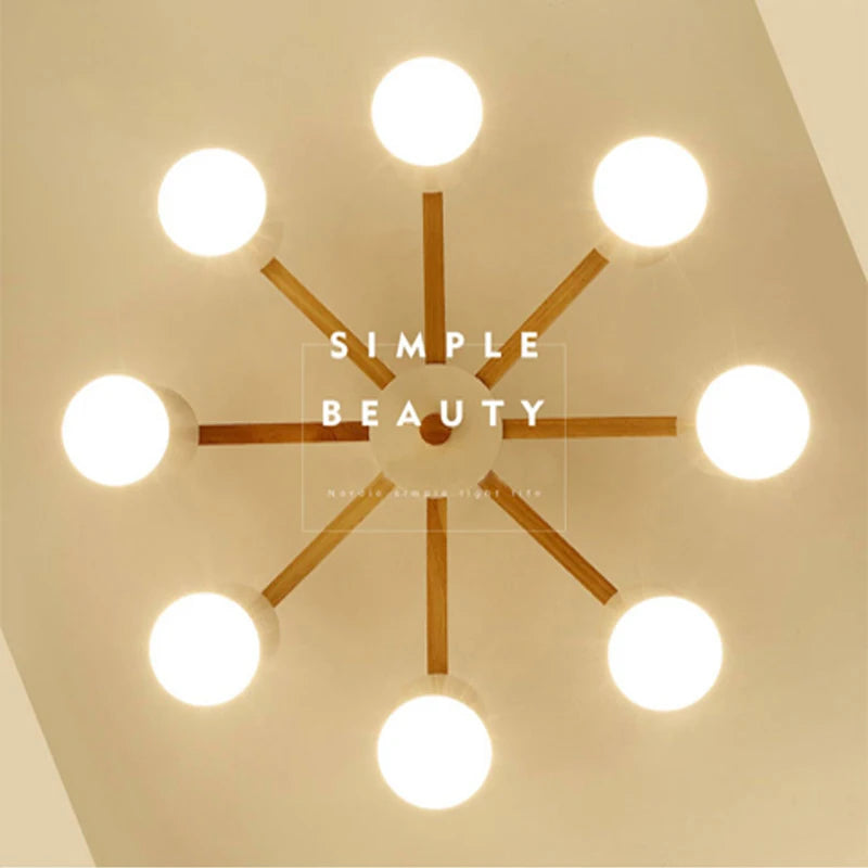 Nordique hôtel en bois massif E27 plafond lustre moderne lustre restaurant chambre lampe salon éclairage lampes en gros