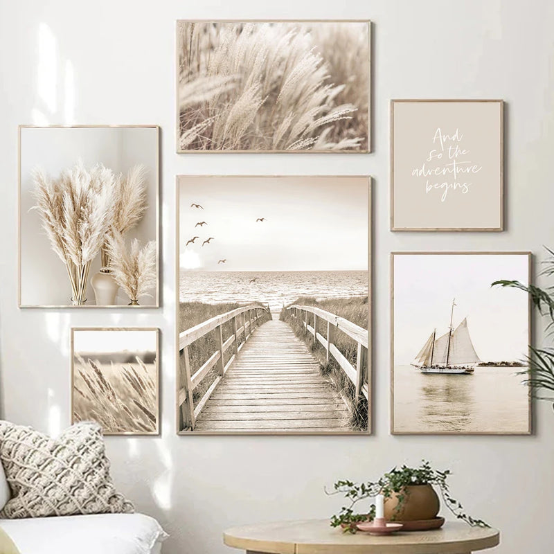 art mural moderne boho paysage floral pour décoration intérieure