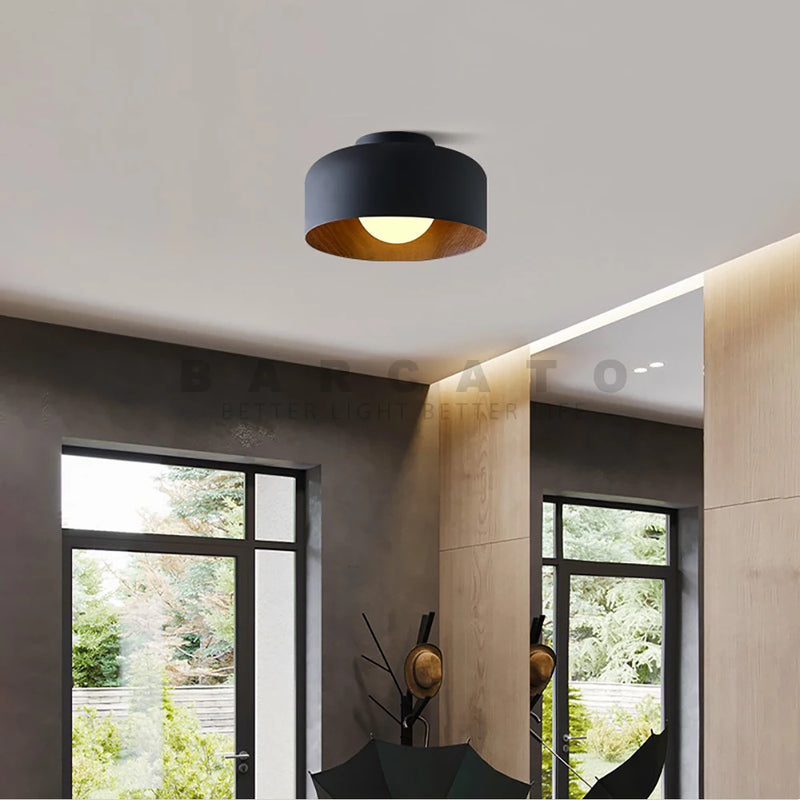 plafonnier Nordique moderne noyer bois Texture Led pour chambre salon cuisine étude allée balcon rond G9 lustre lumière