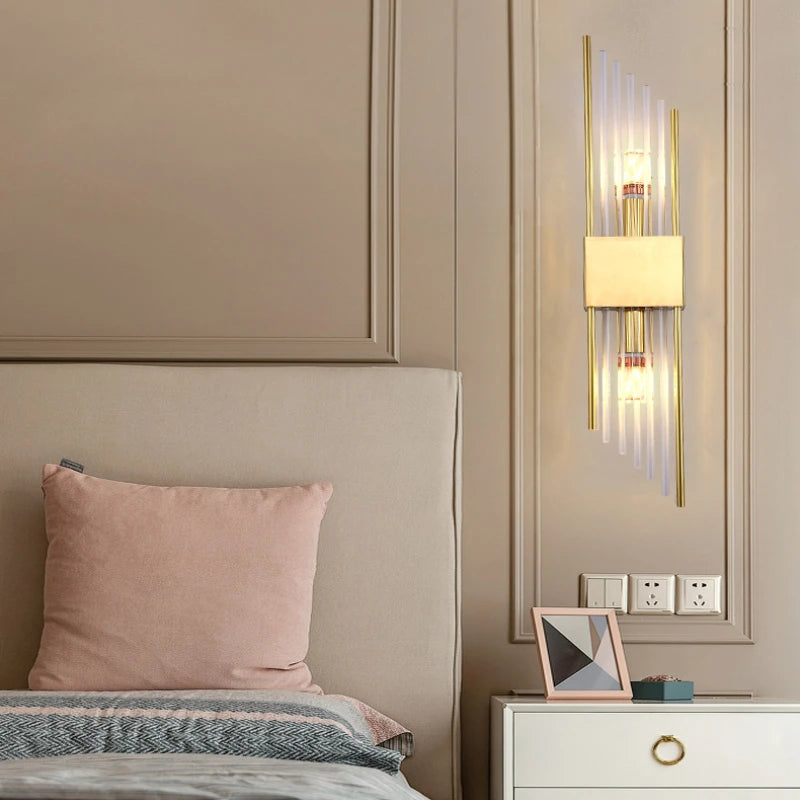 applique murale moderne double tête en cristal doré led