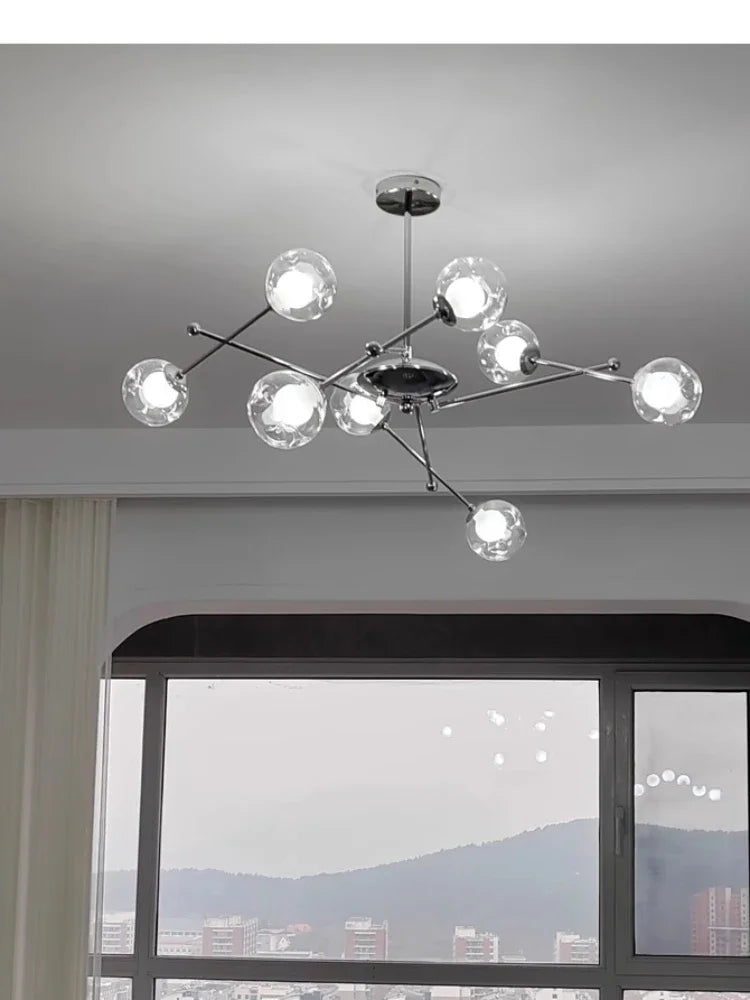 2024 Glass Chandelier Chrome Magic Bean Lights for Living Room Pendant Lamp Bedroom Dining Room Ceiling Hanging Lamp