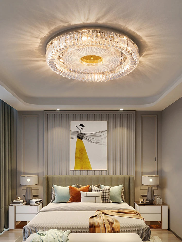 plafonnier led moderne à intensité variable en cristal doré argenté