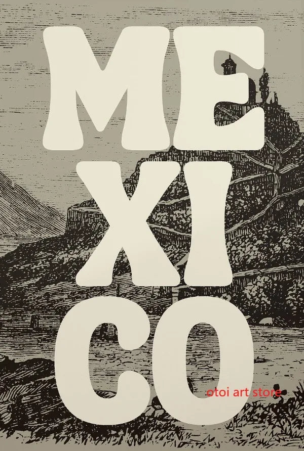 affiche d'art rétro paysage urbain vintage du mexique