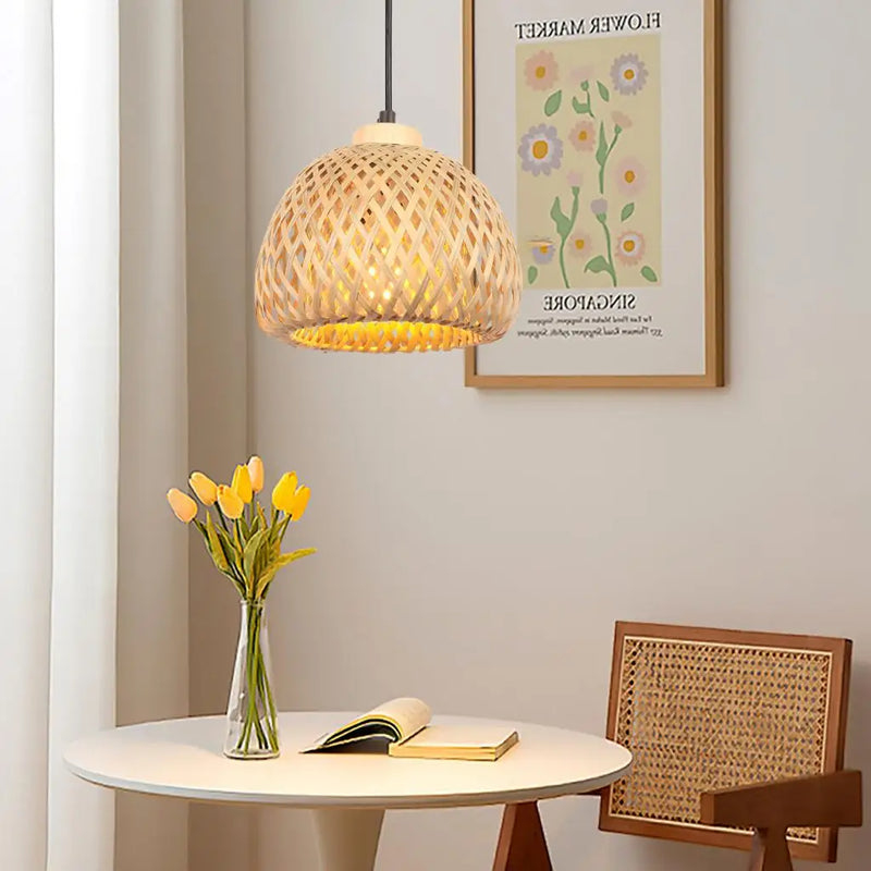 lustre tissé à la main en bambou avec led intégrée