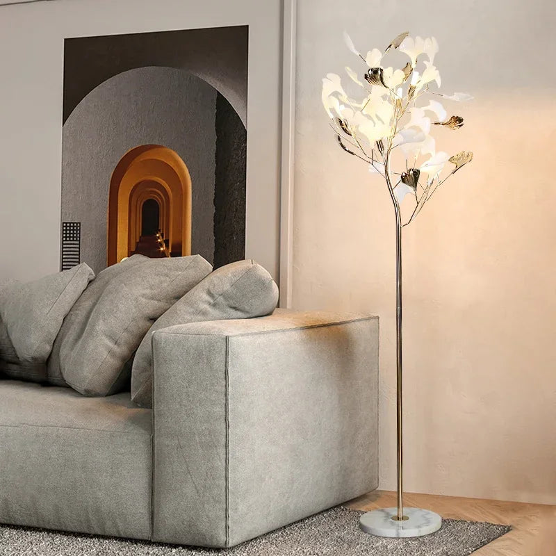 lampadaire moderne nordique led en forme de fleur de ginkgo