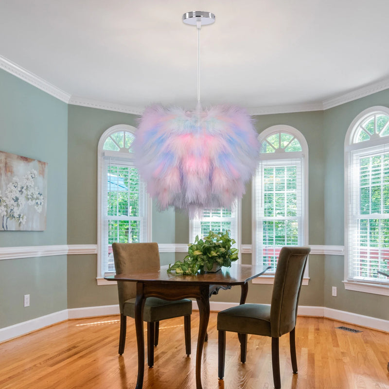 lustre moderne moelleux en plumes nordiques avec led