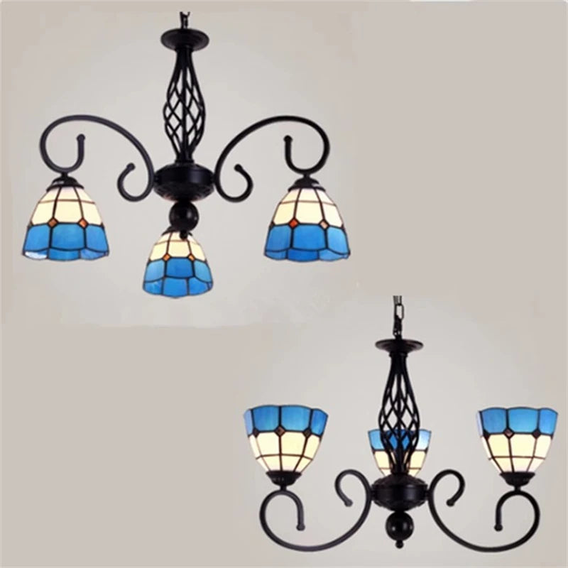 lustre tiffany méditerranéen en verre teinté pour décoration intérieure