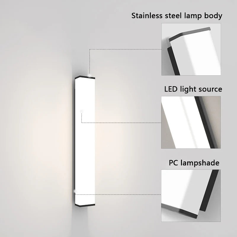Acier inoxydable LED étanche longue applique murale moderne Ip65 éclairage extérieur jardin Villa balcon ligne lumière mur rondelle lumière 8
