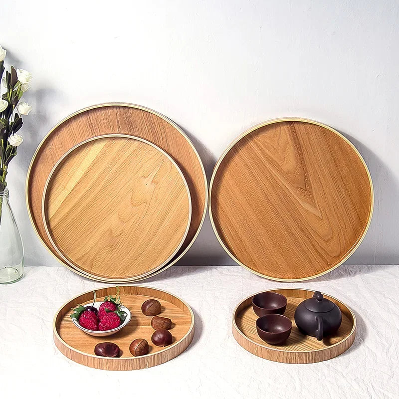 plateau rond japonais en bois pour service et thé