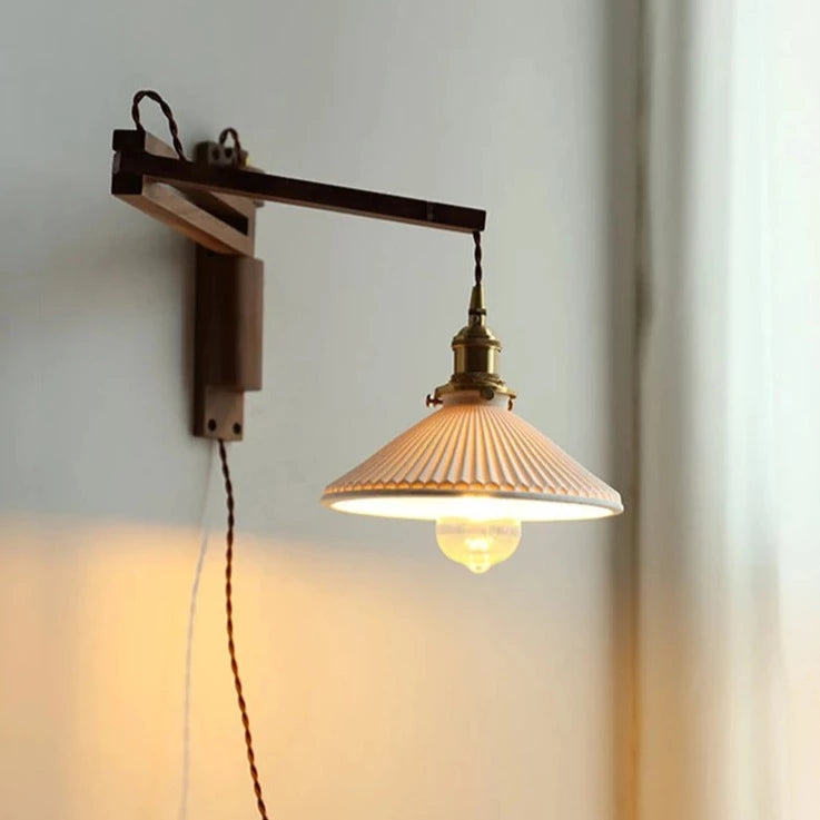 Applique murale japonaise réglable en bois massif