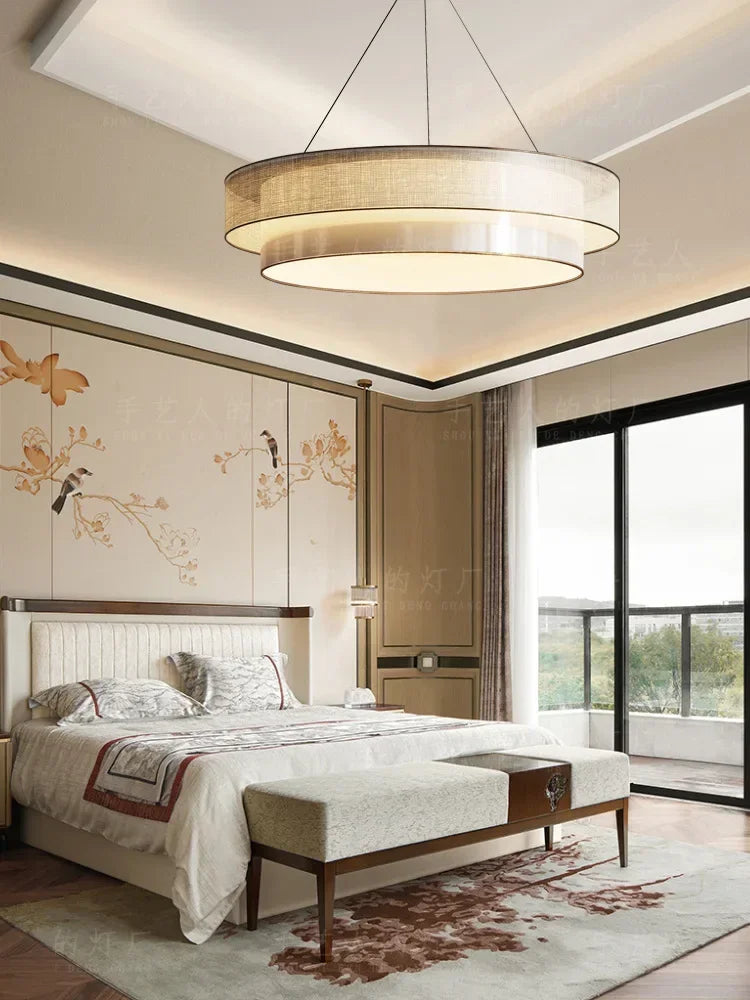 lustre circulaire style chinois zen avec tissu luminaire ingénierie