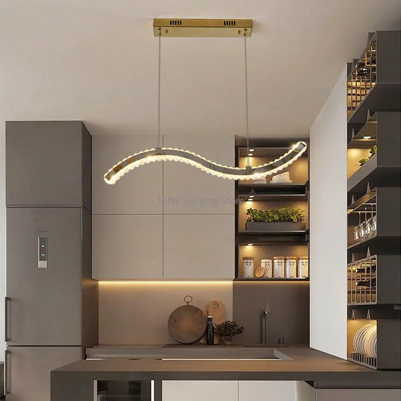 lustre led moderne en cristal de luxe en forme de s