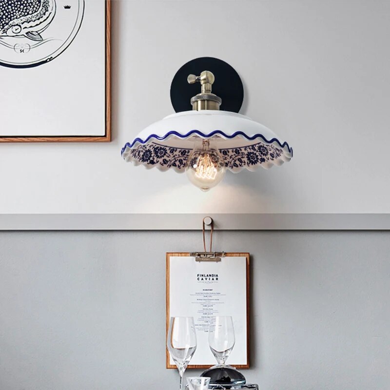 Applique murale moderne en porcelaine bleue et blanche