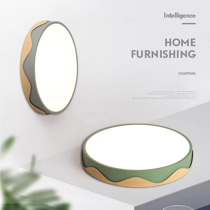 plafonnier moderne à leds circulaire grain de bois éclairage décoratif