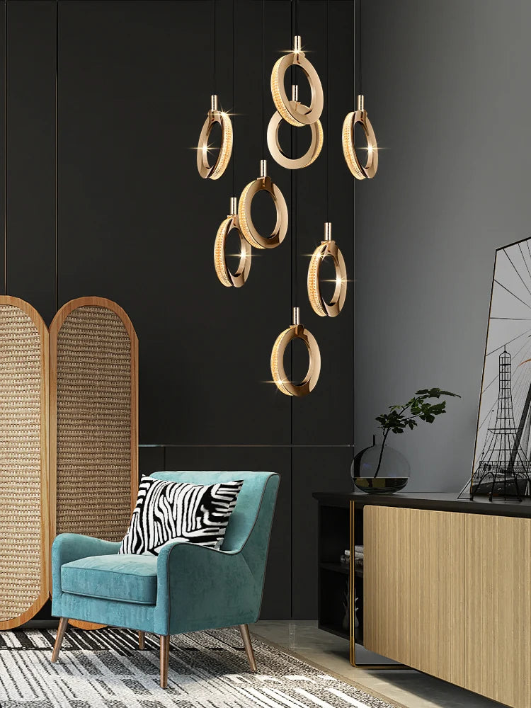 lustre de luxe moderne rotatif pour duplex nordique