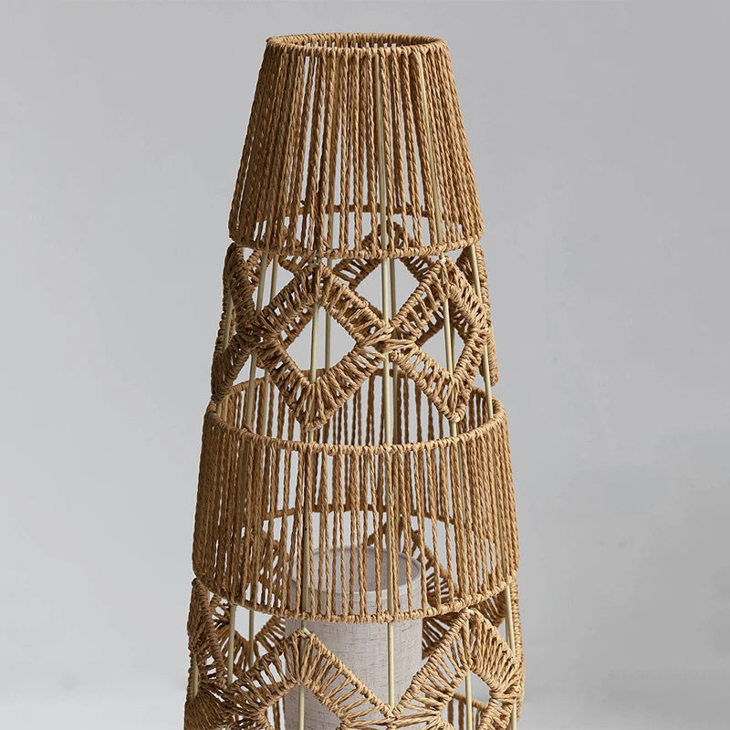 x lampadaires chinois rétro en rotin tissé corde de chanvre lumières faites à la main chambre chevet salon décoratif coin lampe sur pied