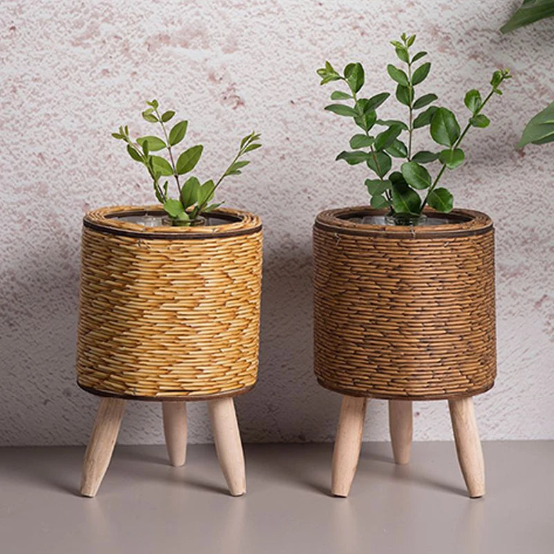 étagère à fleurs nordique en imitation rotin avec pieds amovibles