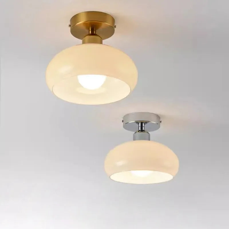 Plafonnier LED en verre nordique rétro crème décor lampe or E27 éclairage pour allée couloir salon luminaires d'intérieur Lustre