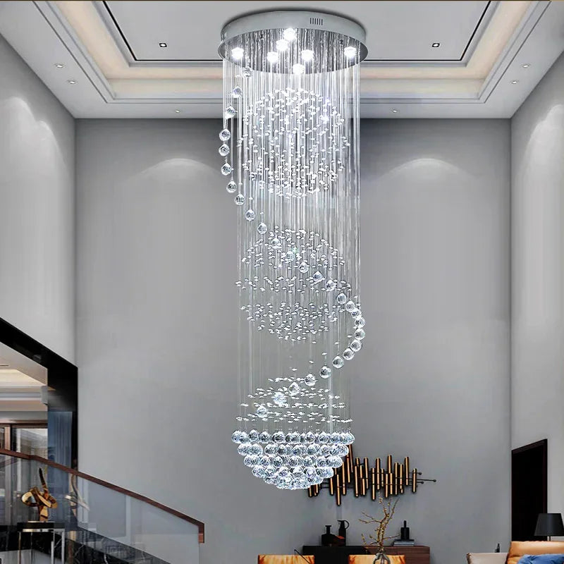 lustre en cristal moderne led boule spirale goutte de pluie k9