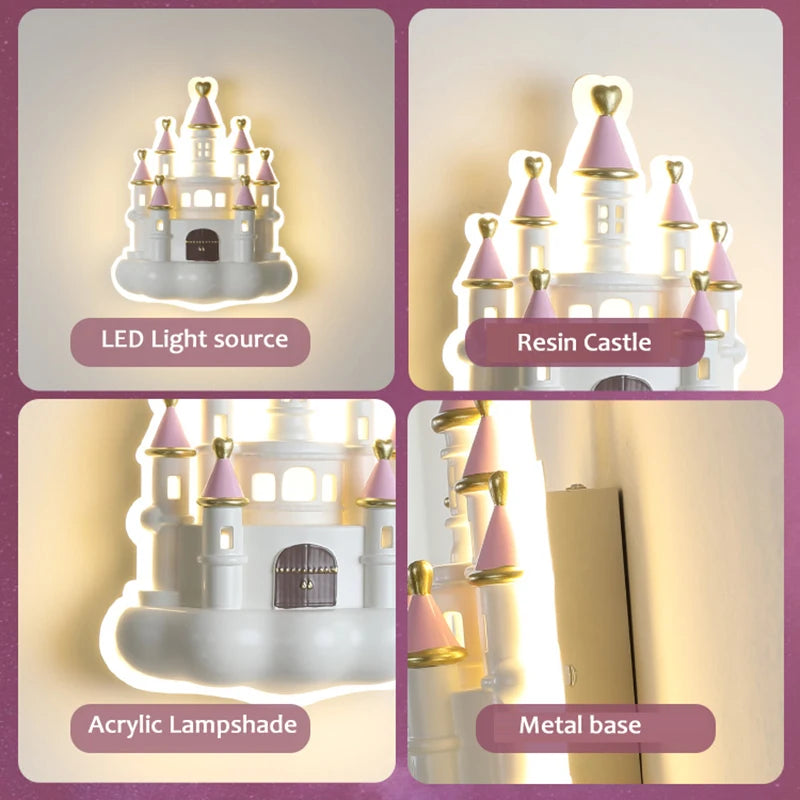 applique murale led château de dessin animé pour chambre fille protection yeux bébé