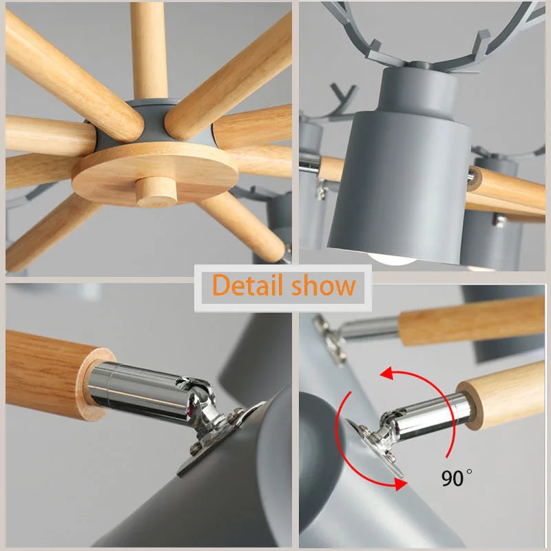 Lustre en rondins scandinave salon chambre plafond suspension luminaires cuisine plafond éclairage cerf design e27 lumière