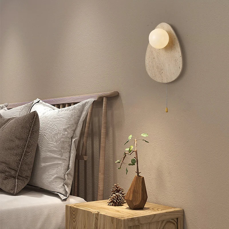 applique murale vintage en pierre naturelle avec abajour en verre et led