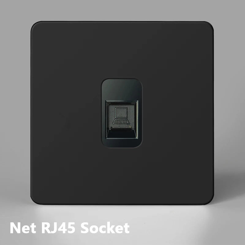 Prise RJ45 en acier noir mat bords arrondis