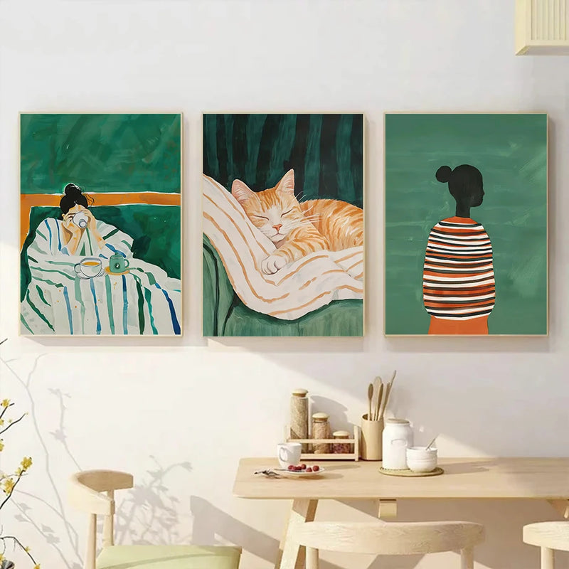 affiche artistique femme chat décor mural abstrait pour salon