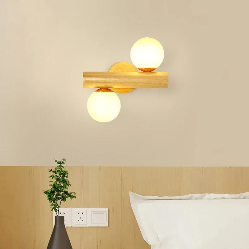 applique murale led nordique en verre et bois réglable moderne