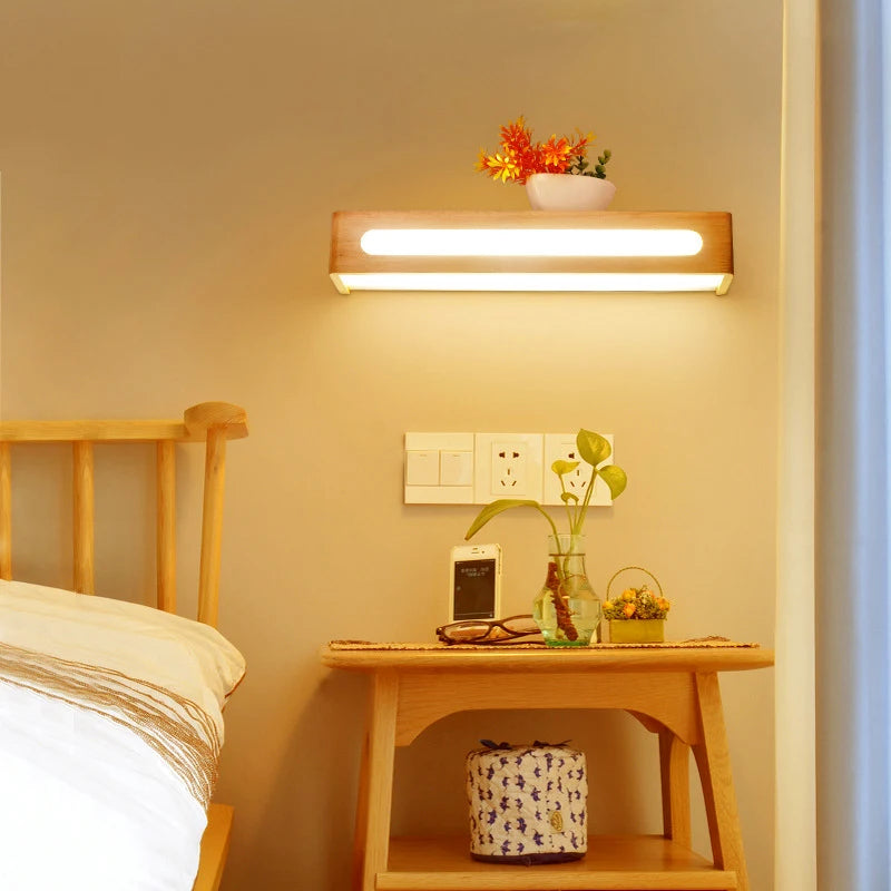 Applique murale LED en bois massif à longue bande de style nordique