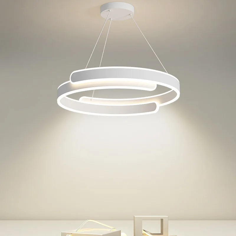 Lustre Noir Blanc Moderne LED Pour Salon Salle à manger Cuisine Éclairage Intérieur Décor À La Maison