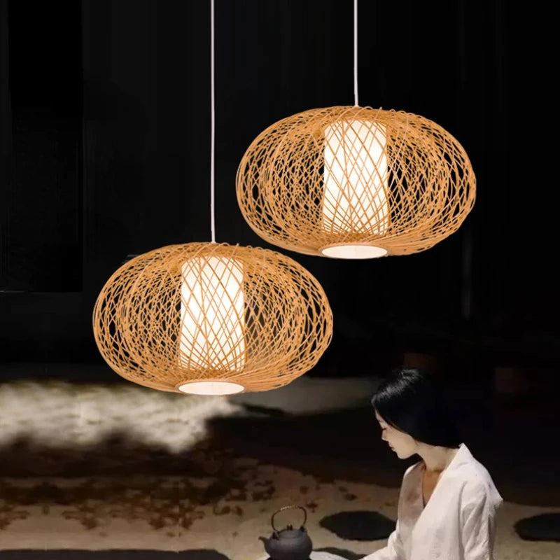 Suspension chinoise en bambou en rotin tissé créatif