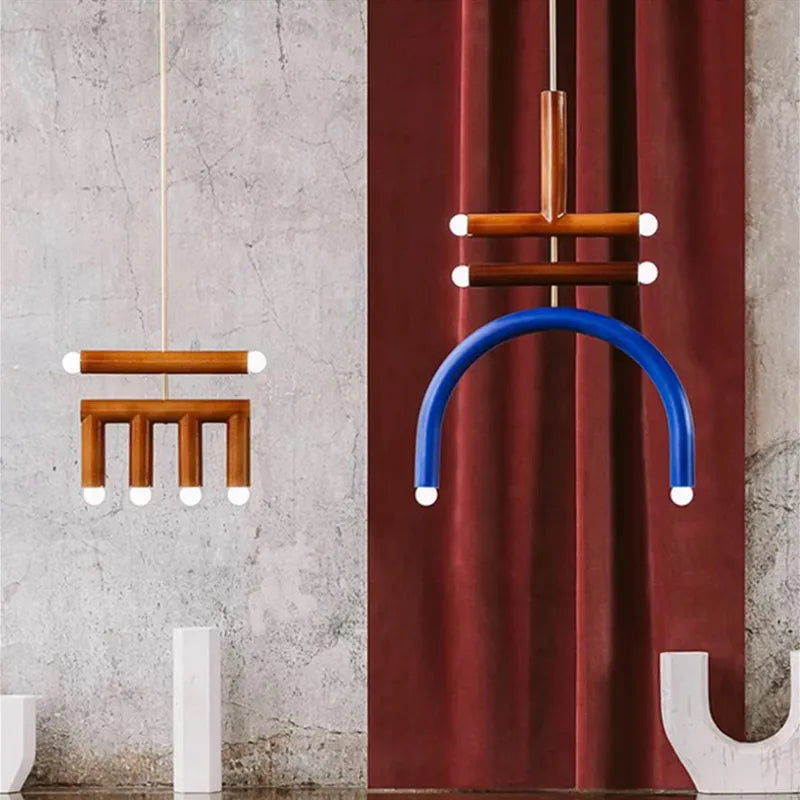 Lustre arc-en-ciel créatif LED Suspension en métal coloré pour chambre salon Restaurant café Art salle à manger suspension