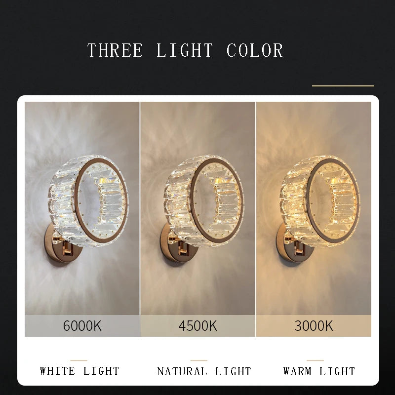 applique murale led ronde moderne en cristal de luxe