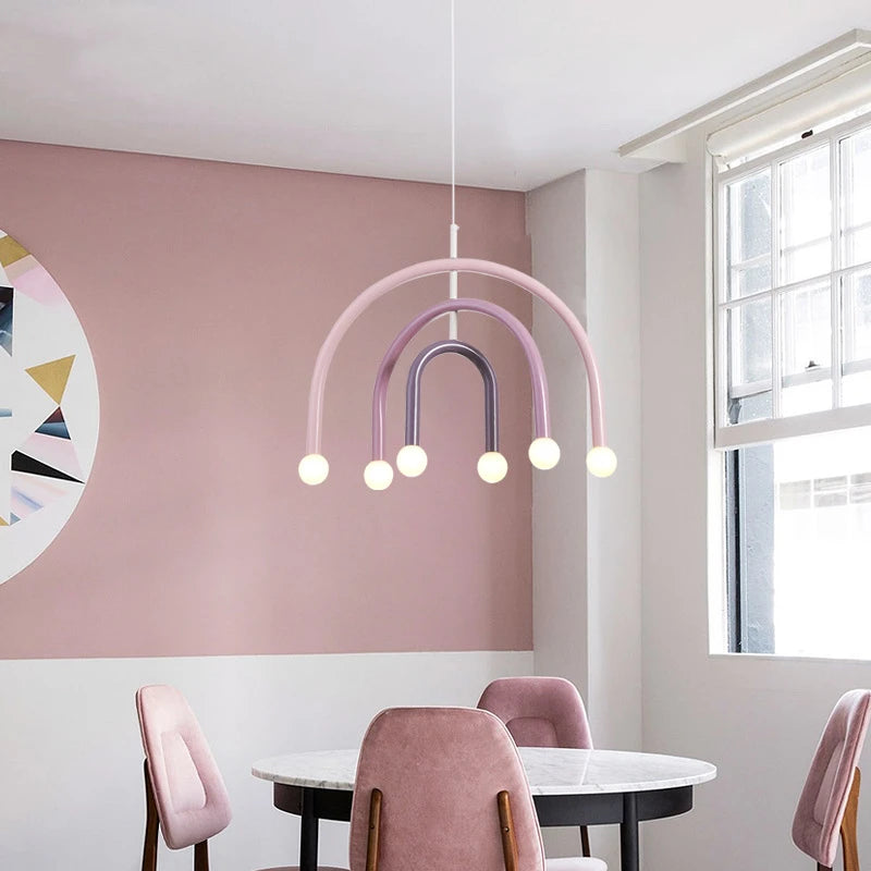 Lustre arc-en-ciel créatif LED Suspension en métal coloré pour chambre salon Restaurant café Art salle à manger suspension