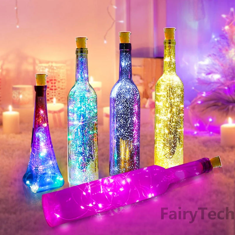lot de 10 lampes à vin en liège à led pour fêtes d'anniversaire