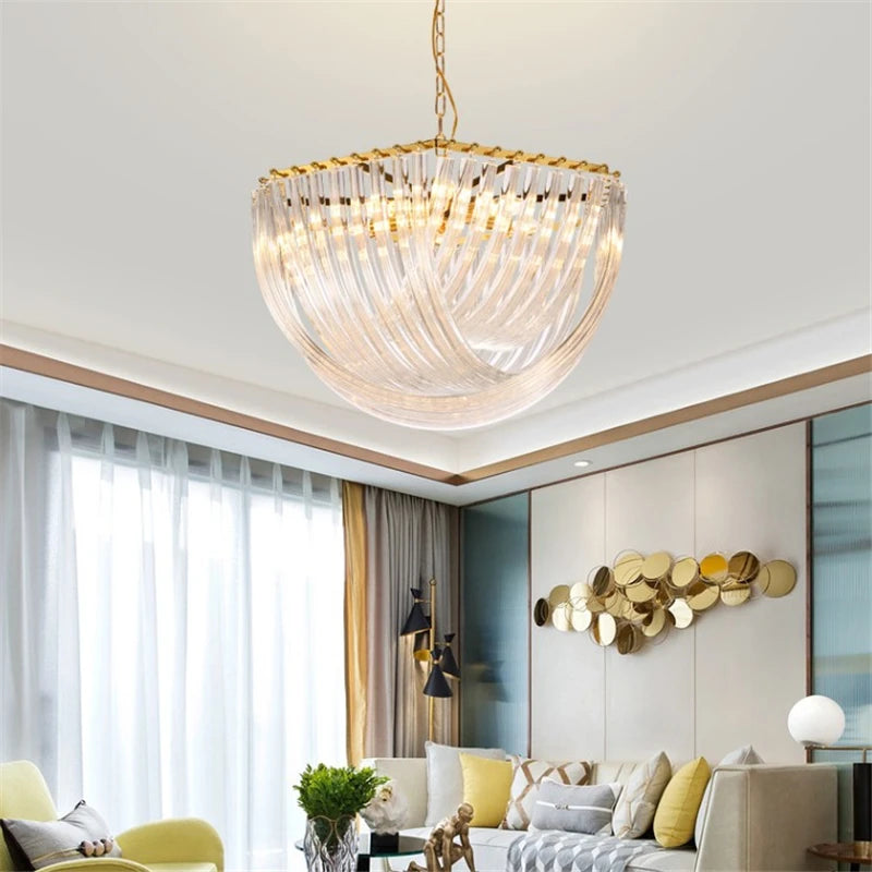 lustre led moderne verre doré salon chambre villa maison luminaire