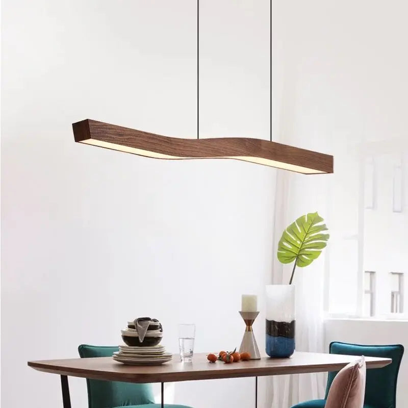 lampe suspendue minimaliste en imitation bois et métal à intensité réglable
