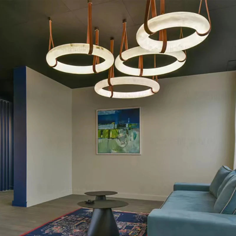 lustre led en cuivre et marbre naturel luxueux minimaliste