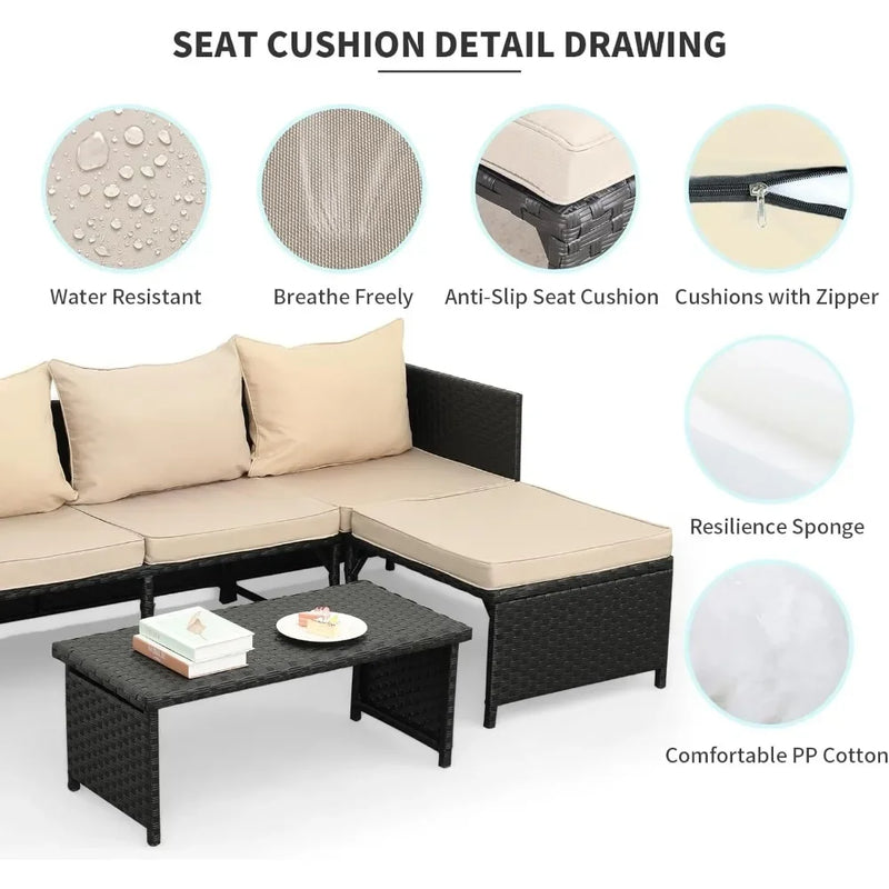 ensemble de meubles d'extérieur en rotin synthétique 3 pièces