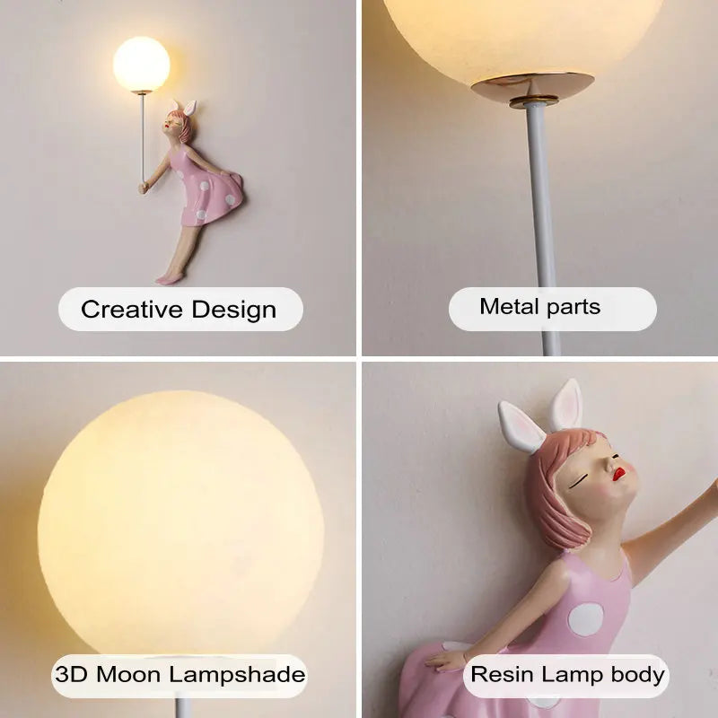 applique murale créative 3d pour fille abat-jour lune pour crèche