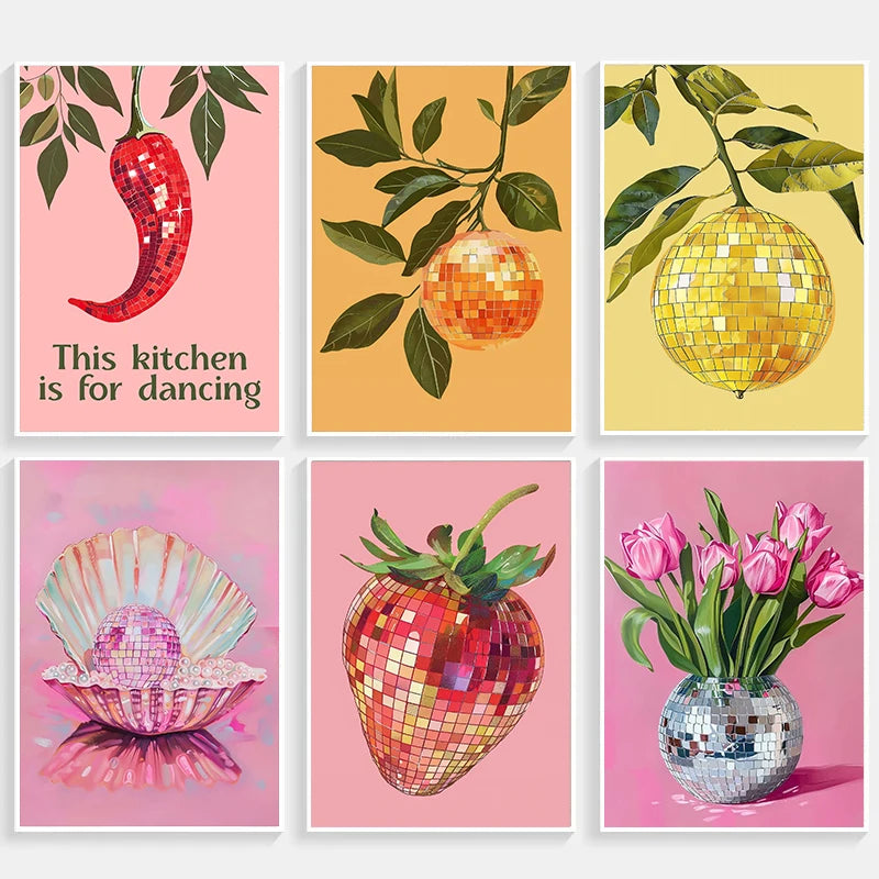 affiche artistique boule disco abstraite rétro pour décoration intérieure