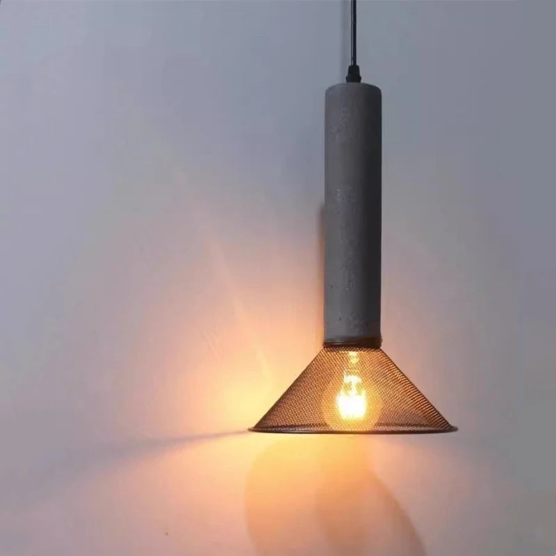 lustre ciment suspension led loft béton tube long décor salle cuisine éclairage