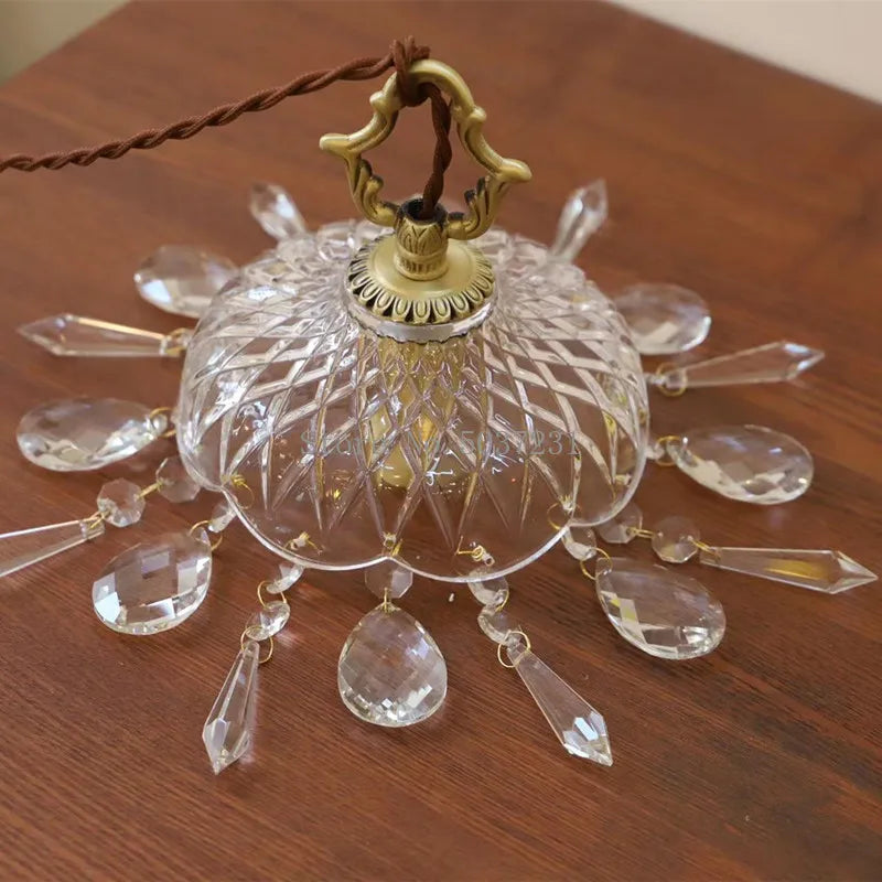 lustre en laiton nordique rétro suspendu en cristal et verre