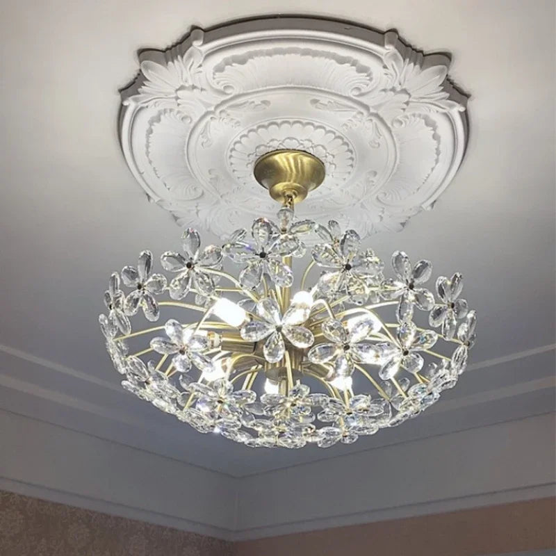 lustre plafond rétro fleur cristal led luxe décoration