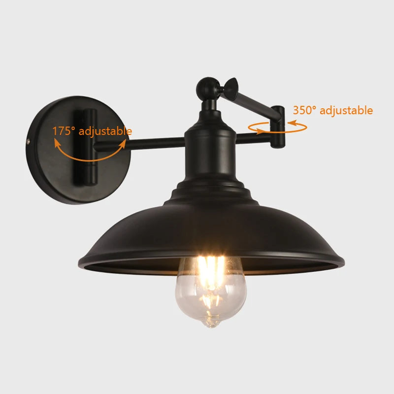 applique murale rétro américaine à bras pliant en fer antique