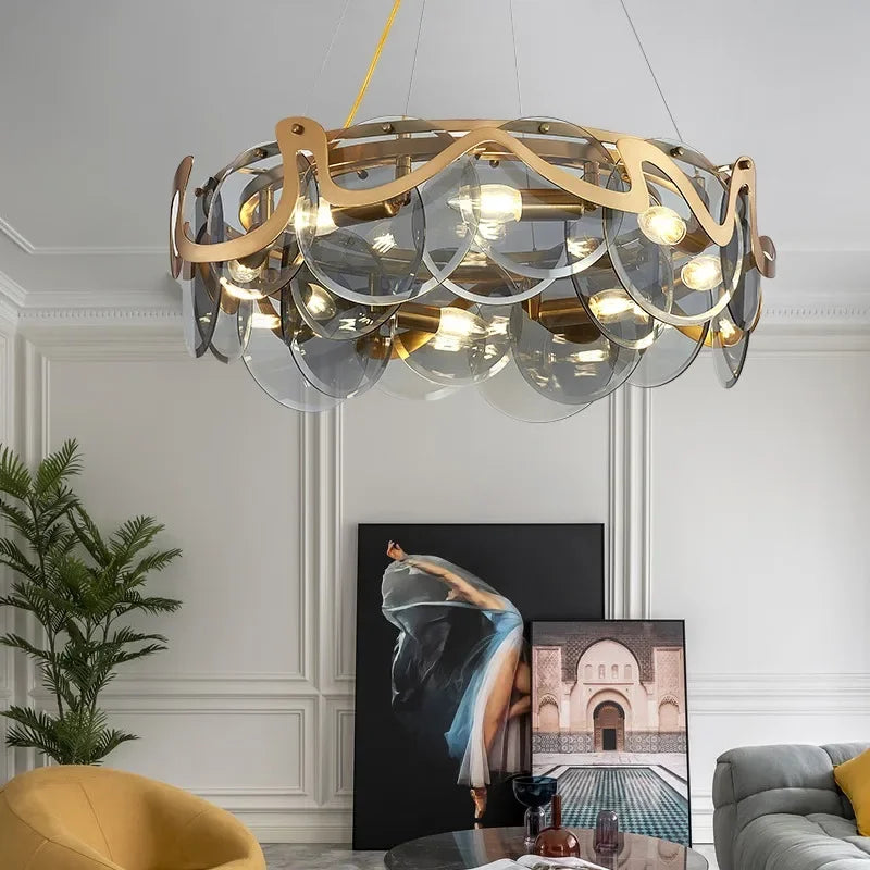 lustre post-moderne en verre simple pour salon luxueux