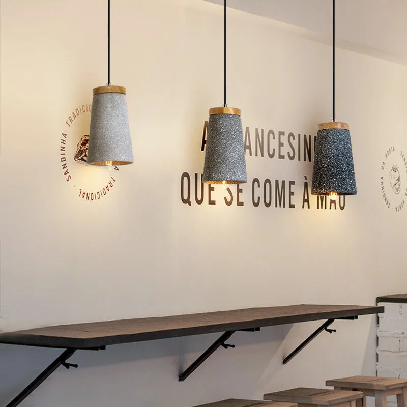 suspension industrielle nordique en béton et bois led